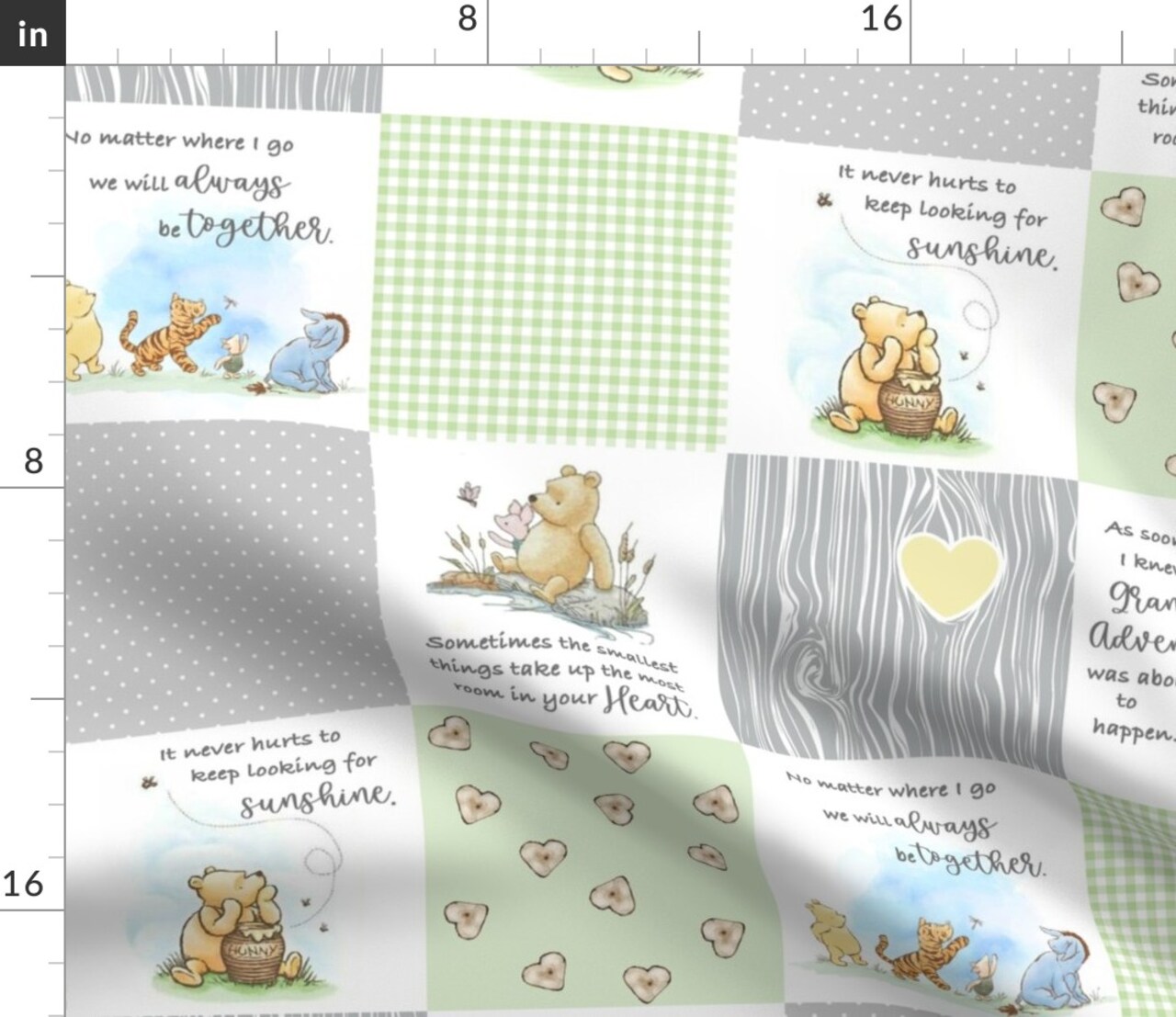 Pooh Cheater Quilt Nursery Patchwork Nostalgic Children Animals Storybook Quote Winnie The Custom Printed Fabric by Spoonflower Various Fabrics by the Yard or Fat Quarter